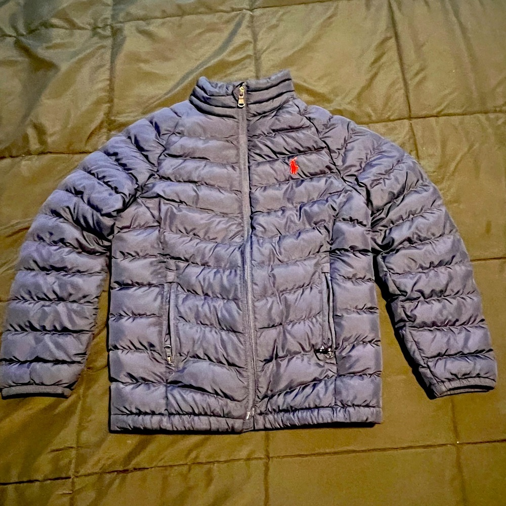Polo by Ralph Lauren Navy Puffer Jacket with Red Logo Accent